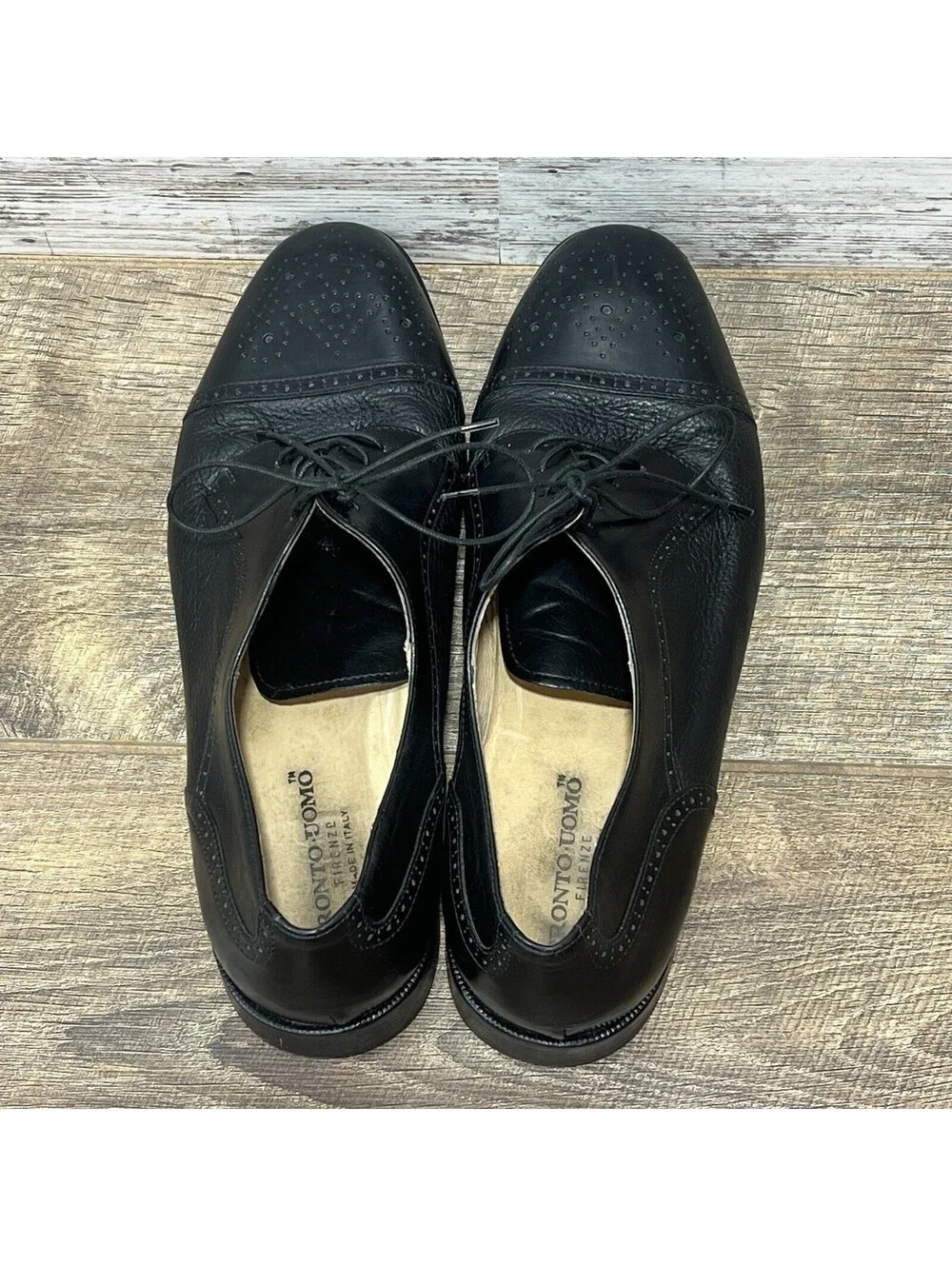 Pronto Uomo Firenze Italian Mens 11 M Oxford Dress Shoe Black Leather 4393-02